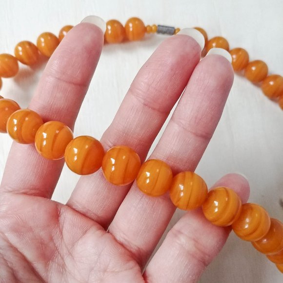 70s Vintage Chinese Orange Gemstone Necklace - Picture 4 of 4